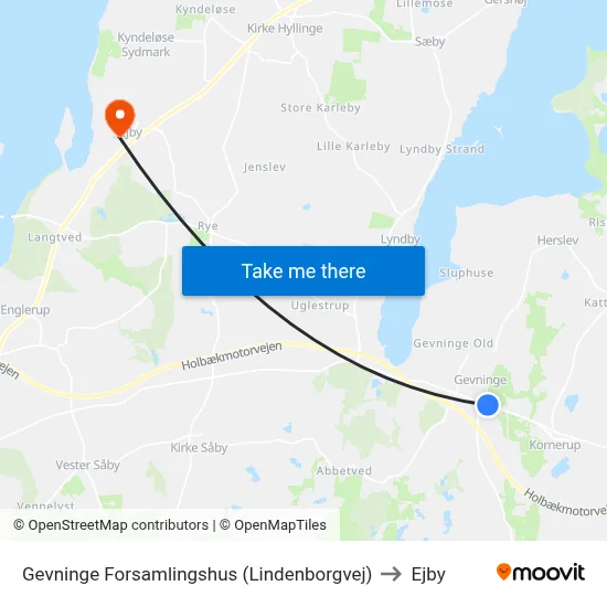 Gevninge Forsamlingshus (Lindenborgvej) to Ejby map