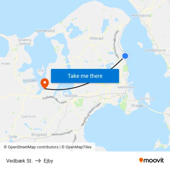 Vedbæk St. to Ejby map
