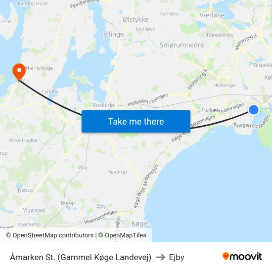 Åmarken St. (Gammel Køge Landevej) to Ejby map