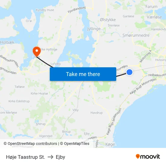 Høje Taastrup St. to Ejby map