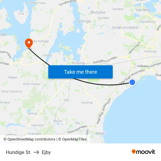 Hundige St. to Ejby map