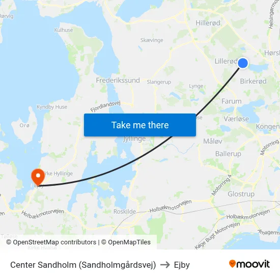 Center Sandholm (Sandholmgårdsvej) to Ejby map