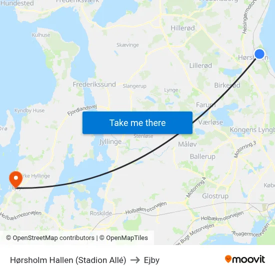 Hørsholm Hallen (Stadion Allé) to Ejby map