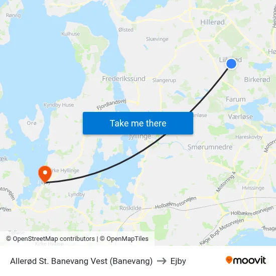 Allerød St. Banevang Vest (Banevang) to Ejby map