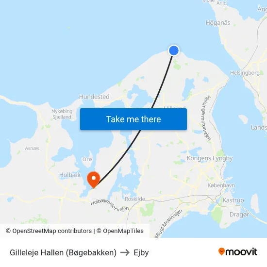 Gilleleje Hallen (Bøgebakken) to Ejby map
