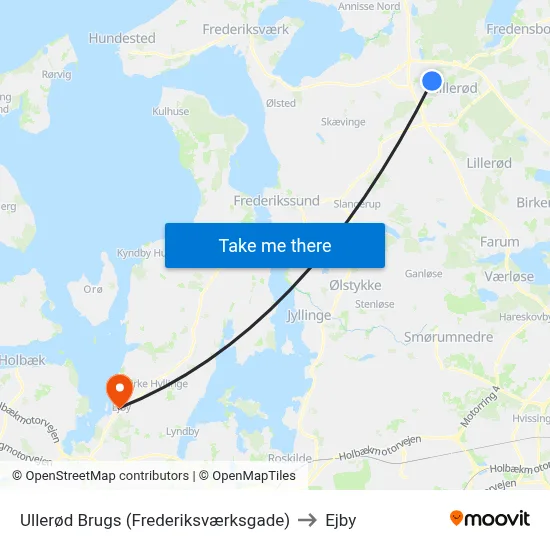 Ullerød Brugs (Frederiksværksgade) to Ejby map