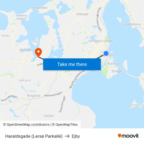 Haraldsgade (Lersø Parkallé) to Ejby map