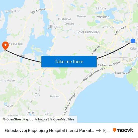 Gribskovvej Bispebjerg Hospital (Lersø Parkallé) to Ejby map