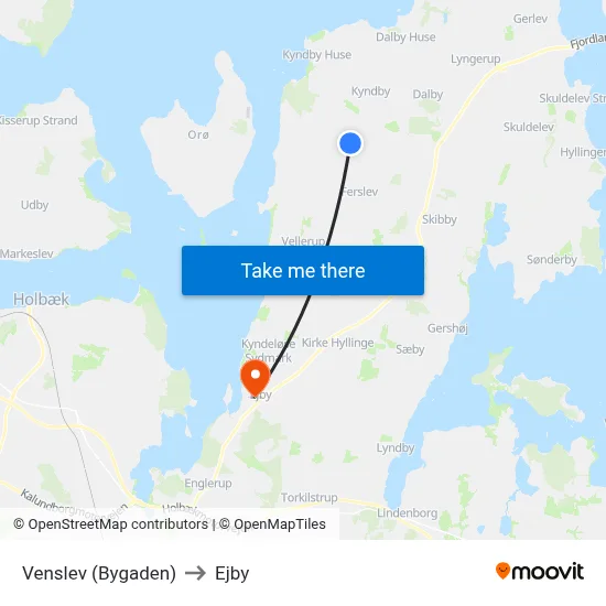 Venslev (Bygaden) to Ejby map