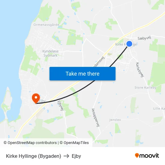 Kirke Hyllinge (Bygaden) to Ejby map