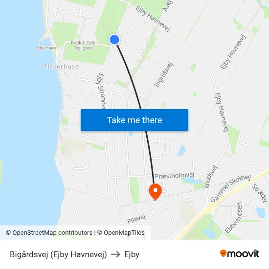 Bigårdsvej (Ejby Havnevej) to Ejby map