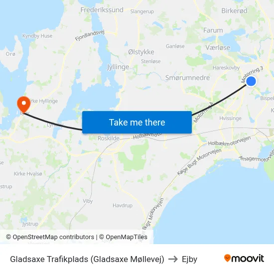 Gladsaxe Trafikplads (Gladsaxe Møllevej) to Ejby map