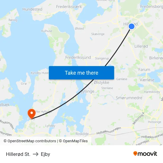 Hillerød St. to Ejby map