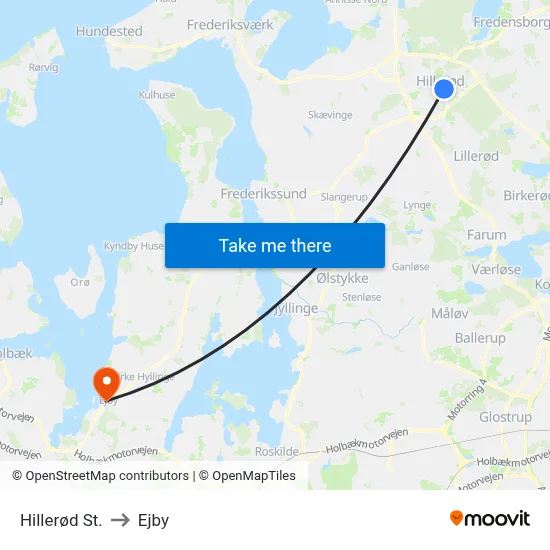 Hillerød St. to Ejby map