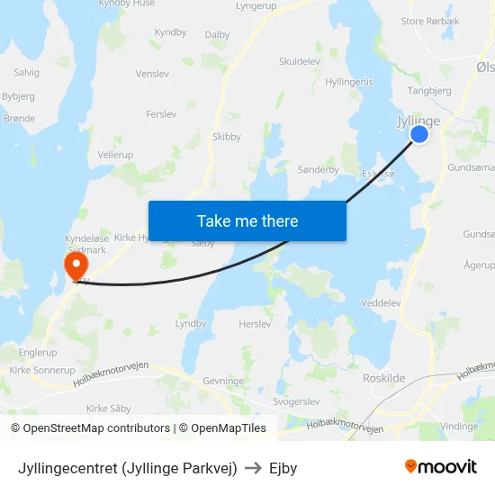 Jyllingecentret (Jyllinge Parkvej) to Ejby map
