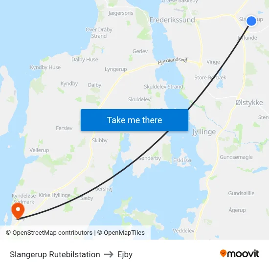 Slangerup Rutebilstation to Ejby map