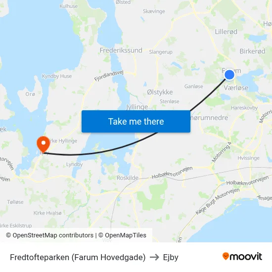 Fredtofteparken (Farum Hovedgade) to Ejby map