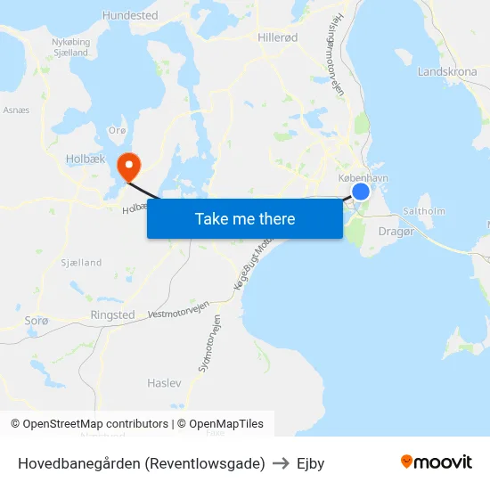 Hovedbanegården (Reventlowsgade) to Ejby map