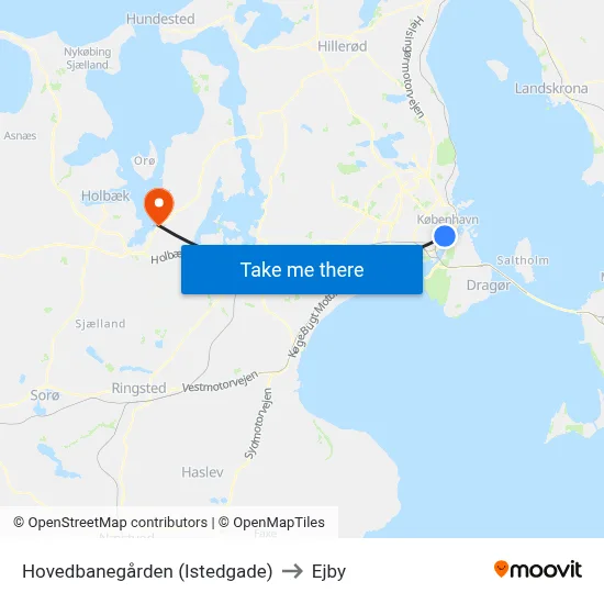 Hovedbanegården (Istedgade) to Ejby map