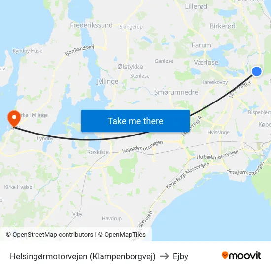 Helsingørmotorvejen (Klampenborgvej) to Ejby map