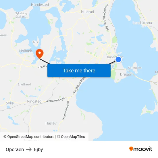 Operaen to Ejby map