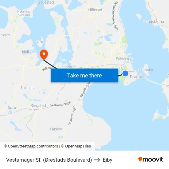 Vestamager St. (Ørestads Boulevard) to Ejby map