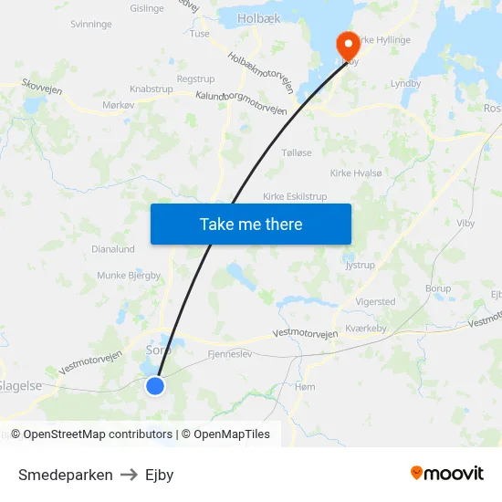 Smedeparken to Ejby map