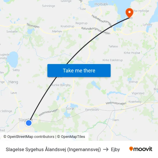 Slagelse Sygehus Ålandsvej (Ingemannsvej) to Ejby map