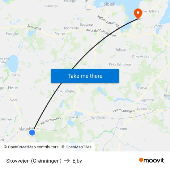 Skovvejen (Grønningen) to Ejby map