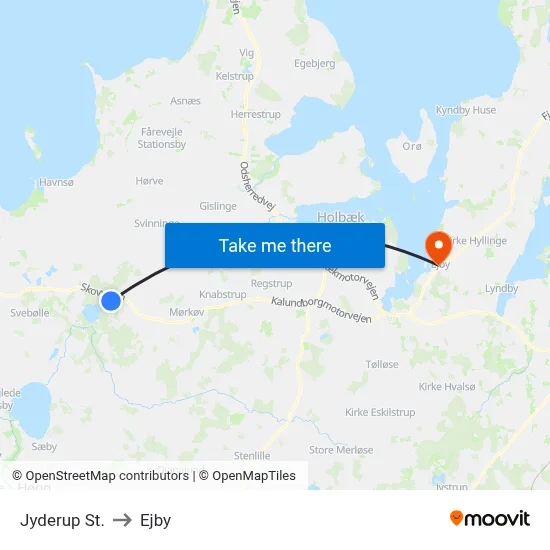 Jyderup St. to Ejby map