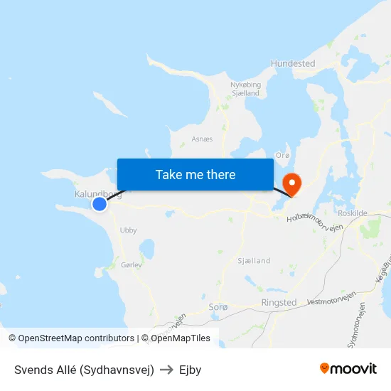 Svends Allé (Sydhavnsvej) to Ejby map