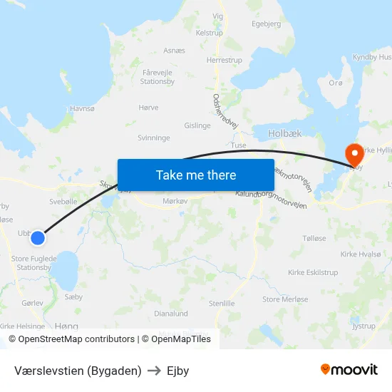 Værslevstien (Bygaden) to Ejby map