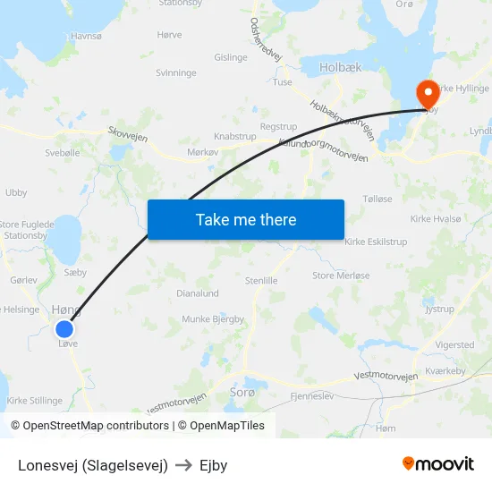 Lonesvej (Slagelsevej) to Ejby map