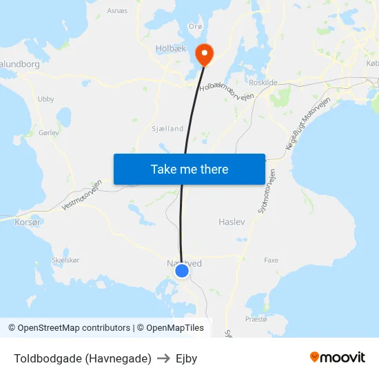 Toldbodgade (Havnegade) to Ejby map
