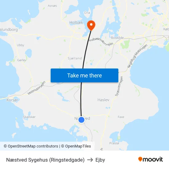 Næstved Sygehus (Ringstedgade) to Ejby map