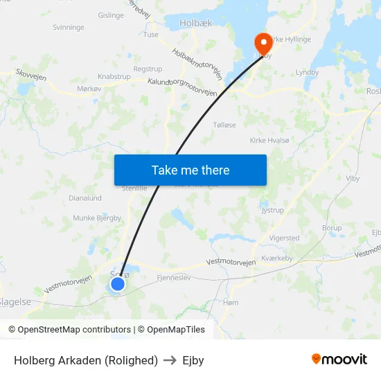 Holberg Arkaden (Rolighed) to Ejby map