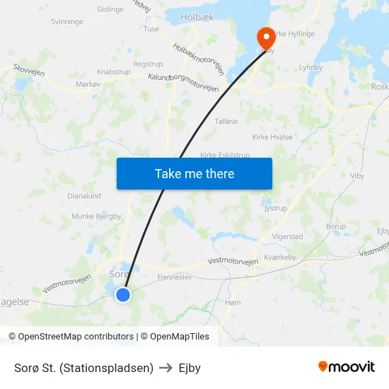 Sorø St. (Stationspladsen) to Ejby map