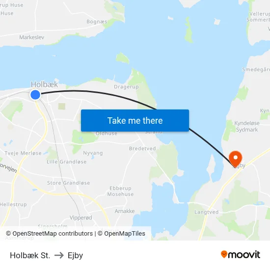Holbæk St. to Ejby map