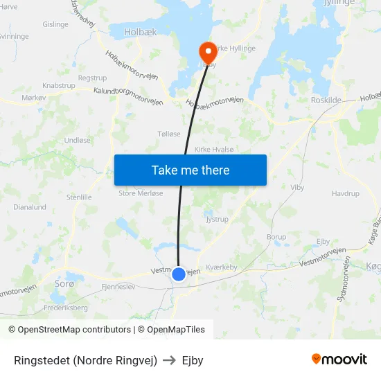 Ringstedet (Nordre Ringvej) to Ejby map