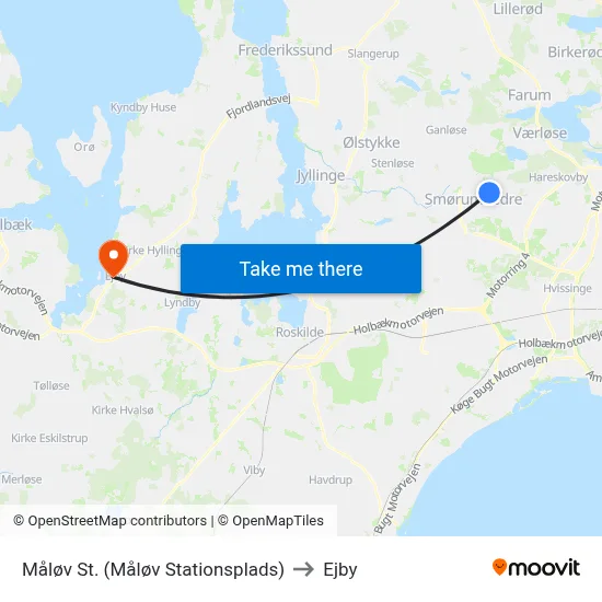 Måløv St. (Måløv Stationsplads) to Ejby map