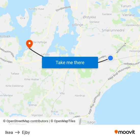 Ikea to Ejby map