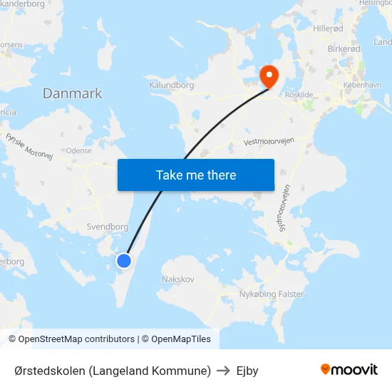 Ørstedskolen (Langeland Kommune) to Ejby map