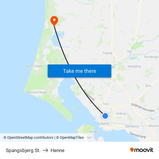 Spangsbjerg St. to Henne map