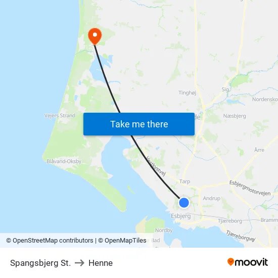 Spangsbjerg St. to Henne map