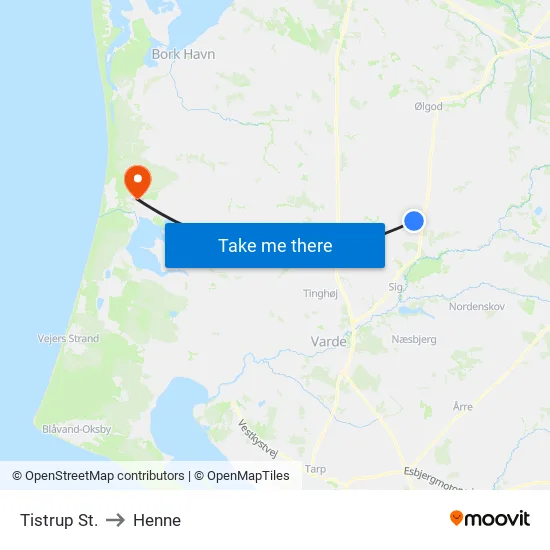 Tistrup St. to Henne map