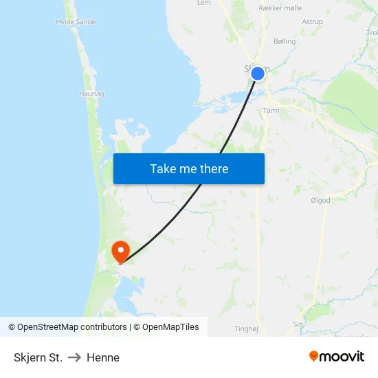 Skjern St. to Henne map