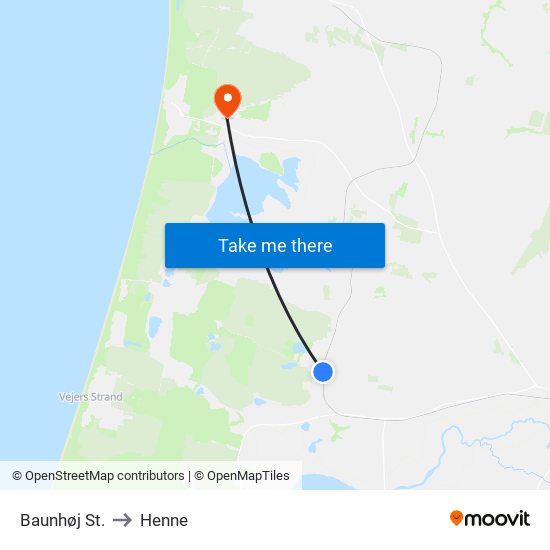 Baunhøj St. to Henne map