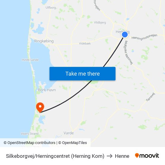 Silkeborgvej/Herningcentret (Herning Kom) to Henne map