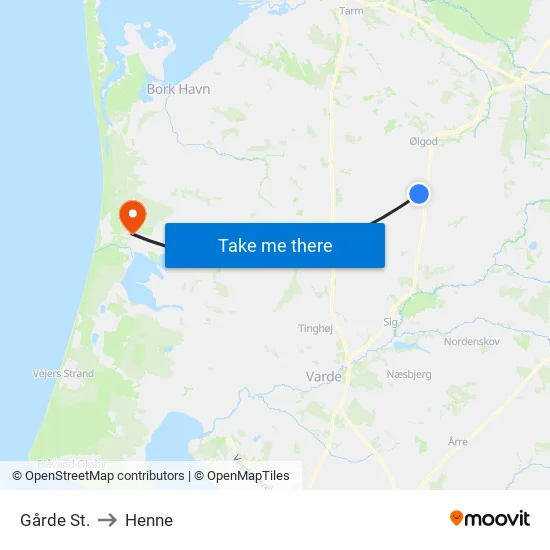 Gårde St. to Henne map