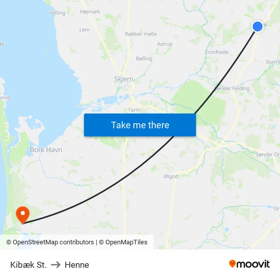 Kibæk St. to Henne map